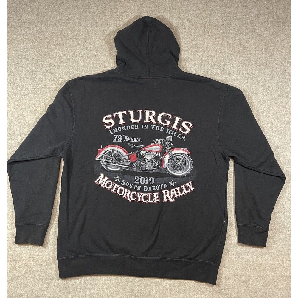 Sturgis Motorcycle Hoodie Mens Size L South Dakota Hills Rally 2019 *Flaws*